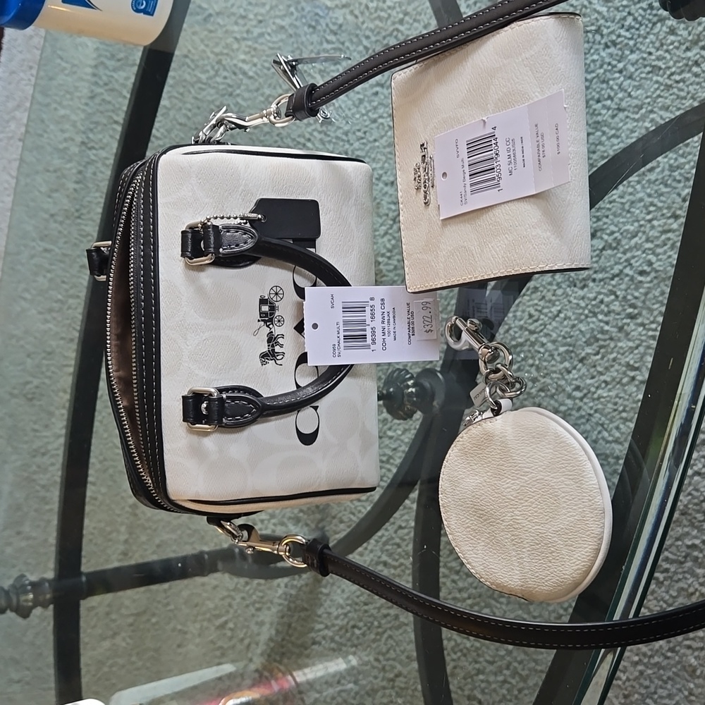 Coach 3 pieces set includes crossbod small purse, small wallet and coin holder.